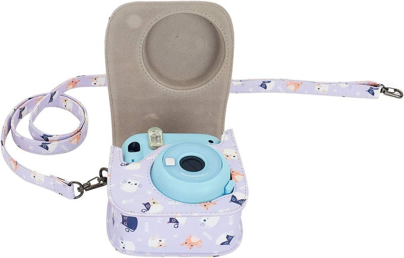 Phetium Instant mini 12 Camera Protective Case Compatible with Instax Mini 12 11,PU Leather Bag with Pocket and Adjustable Shoulder Strap (Purple Cat) - Image 5
